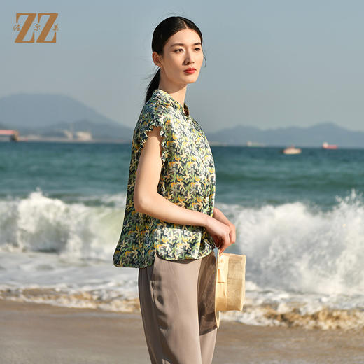 夏季新款 休闲小碎花无袖桑蚕丝真丝衬衣女E32CS33 商品图1