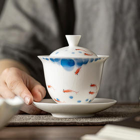 【日用百货】-汝窑复古三才盖碗家用陶瓷泡茶杯手绘敬茶碗