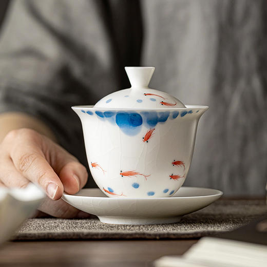 【日用百货】-汝窑复古三才盖碗家用陶瓷泡茶杯手绘敬茶碗 商品图0