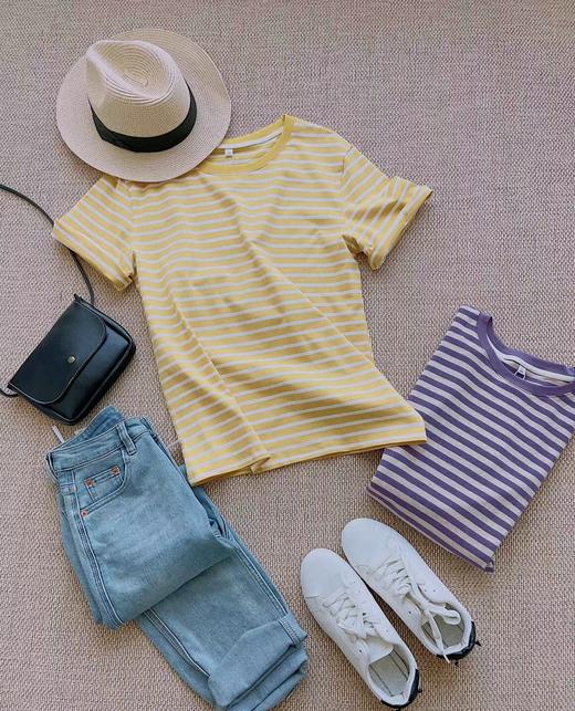 老米优品 / 拉夏贝尔同厂代工❤条纹控们的日杂海军风！《宽松条纹TEE》  短袖/长袖指洞款。2个版本，多色入~~ 宽松显瘦巨bai搭！ 商品图10