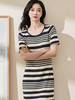 米思阳2024夏季新款通勤休闲条纹短袖连衣裙修身弹力针织裙子1733 商品缩略图1