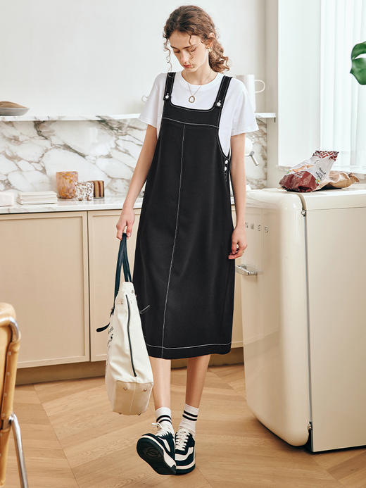 OLrain欧芮儿法式黑色背带连衣裙女夏季2023年新款宽松开叉吊带裙 商品图3