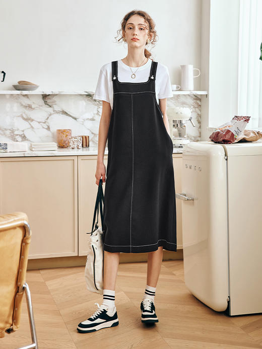 OLrain欧芮儿法式黑色背带连衣裙女夏季2023年新款宽松开叉吊带裙 商品图0