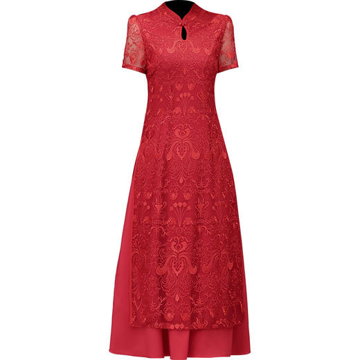 QYM JA20-L提花复古中式改良旗袍裙优雅连衣裙 商品图4