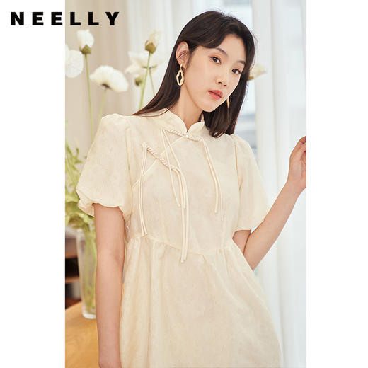 NEELLY纳俪新中式国风连衣裙女收腰泡泡袖精致重工收腰旗袍裙夏季N23054Y05528 商品图2