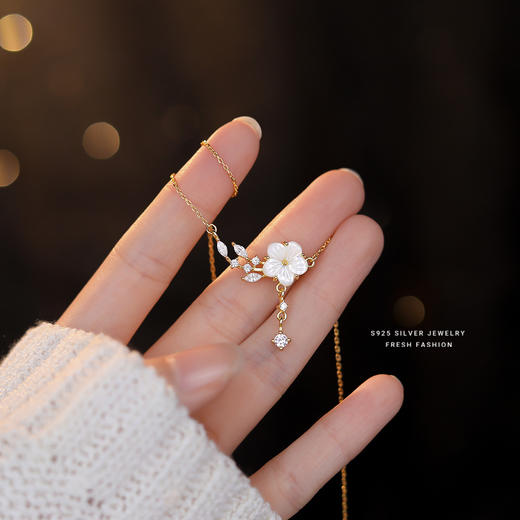 【桃花花朵】S925银母贝项链【YXS-A2914】 商品图2