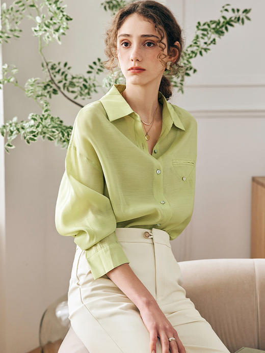 OLrain欧芮儿法式雪纺衬衫女春季2023新款宽松时尚小清新薄款衬衣 商品图2