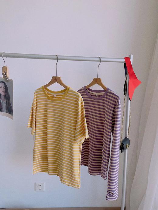 老米优品 / 拉夏贝尔同厂代工❤条纹控们的日杂海军风！《宽松条纹TEE》  短袖/长袖指洞款。2个版本，多色入~~ 宽松显瘦巨bai搭！ 商品图9