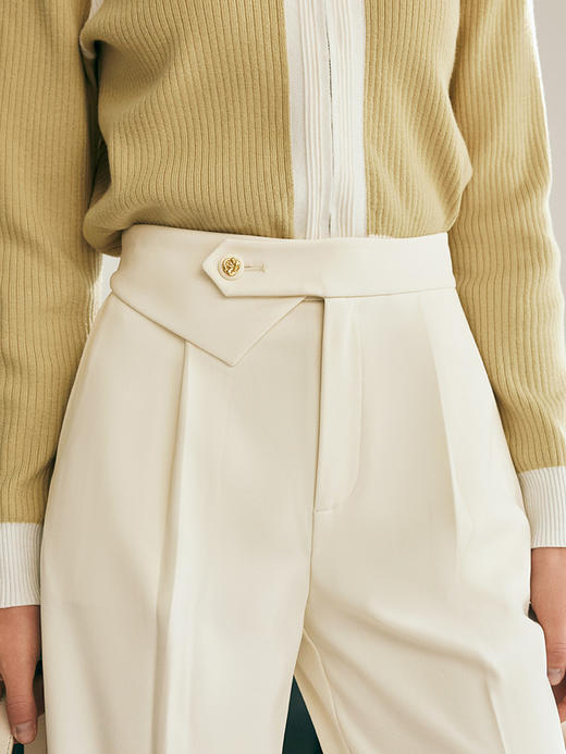 OLrain欧芮儿法式杏色休闲裤女春季2023新款高腰直筒开叉阔腿裤子 商品图1