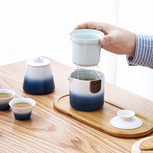【日用百货】-便携式收纳功夫茶具套装陶瓷一壶三杯配茶盘 商品图3