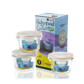 韩国进口Glasslock婴幼儿玻璃辅食盒分装迷你饭盒3件套