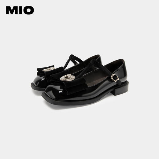 MIO米奥春季真皮丁字玛丽珍鞋蝴蝶小皮鞋粗跟方头浅口单鞋女鞋M234430114 商品图3