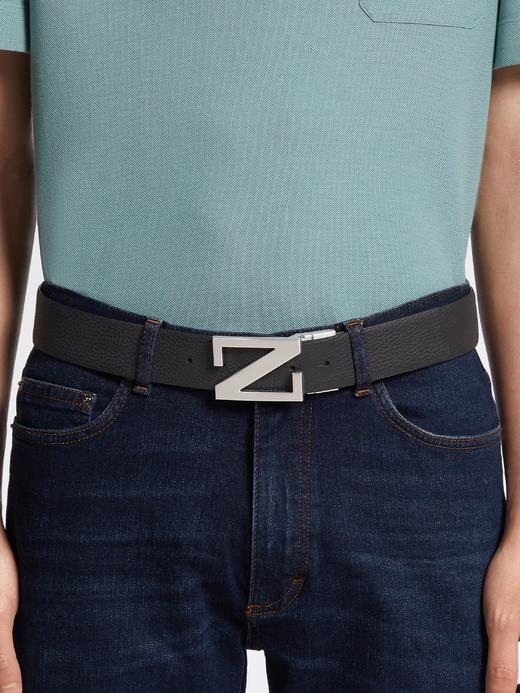 【预定款】Zegna 杰尼亚 黑色鹿皮配皮革双面皮带 宽3.3cm 90-120cm长度可选 LHCRY-B031AZ-NER 商品图1