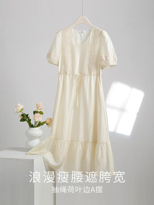 【专属特价】熙世界天丝连衣裙女高级感夏季气质收腰泡泡袖V领裙子2025年新款 商品图3