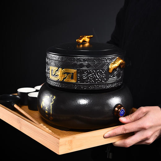 【日用百货】-锤纹手作火山石茶壶电陶炉套装 商品图1