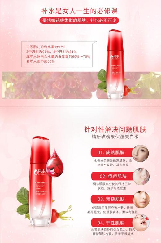 果本 精研玫瑰果美白两件套 水+乳 美白淡斑 去黄提亮 去痘印 商品图3