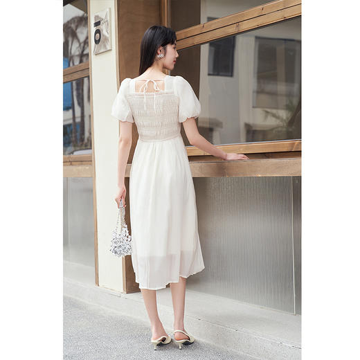 NEELLY纳俪法式温柔超仙连衣裙女泡泡袖夏季甜美压褶显瘦初恋裙N23054Y05525 商品图3