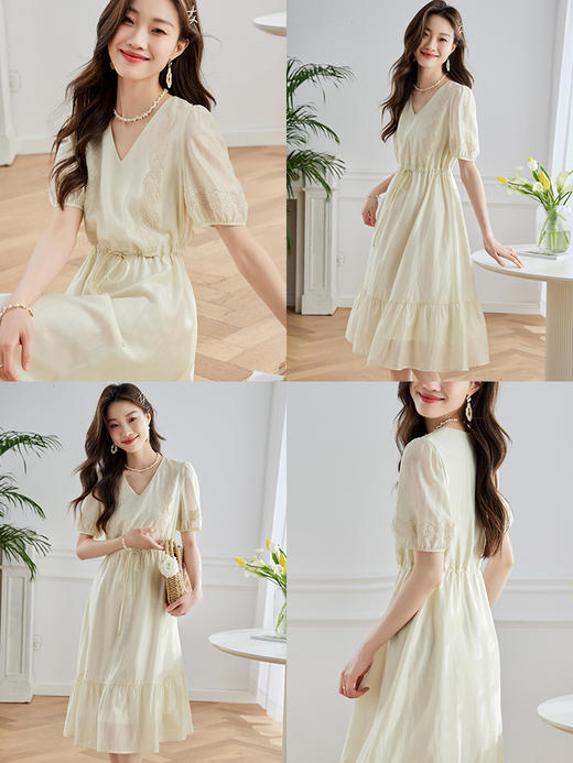 【专属特价】熙世界天丝连衣裙女高级感夏季气质收腰泡泡袖V领裙子2025年新款 商品图1