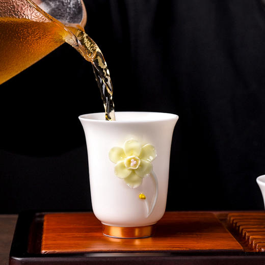 【日用百货】-羊脂玉拈花茶杯家用功夫茶具白瓷茶盏 商品图1