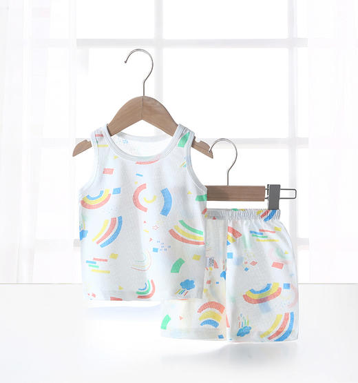 【49元/2套】婴儿儿童背心睡衣套装，A类纯棉，舒适透气，多种颜色可选，无荧光剂，宽松圆领，时尚百搭，夏季薄款网眼棉，男女宝宝小童，1岁-3岁无袖短裤两件套 商品图13
