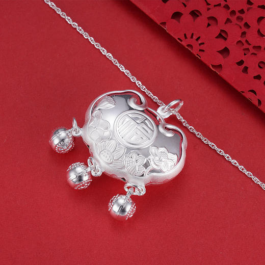 子佩集S990银【福运连连】套链项链【CM5002-2】荷塘月色儿童长命锁2305 商品图4