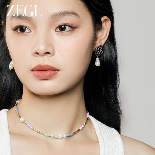 ZEGL设计师童心彩绘系列笑脸珍珠耳环女耳钉银针耳饰 商品图1