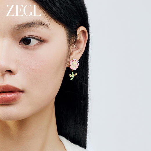 ZEGL设计师童心彩绘系列笑脸花朵耳环女耳钉银针耳饰 商品图2