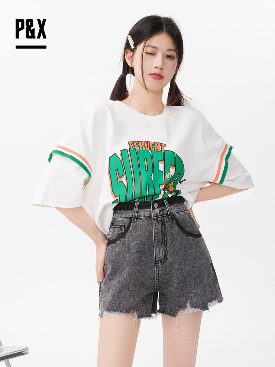 P&X设计师女装2023夏季 牛仔短裤 823227772B 黑色