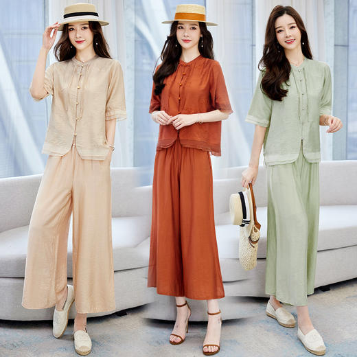 时尚气质，纯色棉麻套装HR-YGYL8909 商品图0
