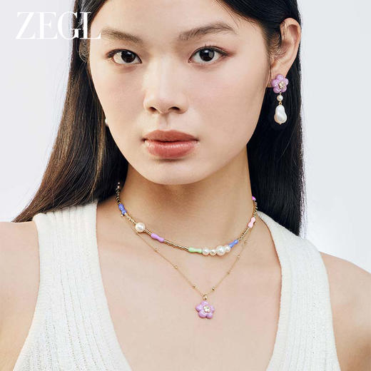 ZEGL设计师童心彩绘系列花朵人造珍珠耳环女耳钉耳饰 商品图1