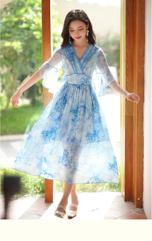 逸红颜明月优选#『妙园』6A级 “重磅”桑蚕丝双绉V领收腰连衣裙，轻松营造优雅韵味！ 商品图4