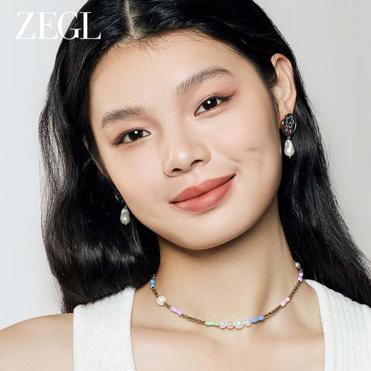 ZEGL设计师童心彩绘系列紫色小花项链女生串珠叠戴花朵夏天多巴胺穿搭锁骨链 商品图7