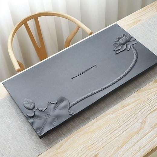 天然石材乌金石茶盘荷花家用简约浮雕原石整块黑金石茶具全套 商品图2