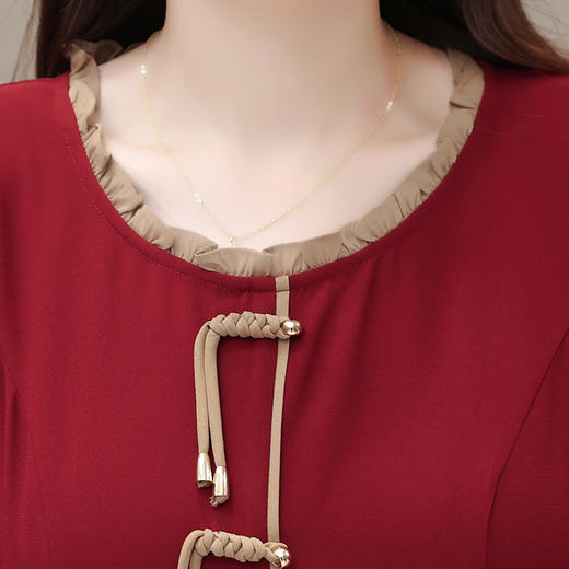 优雅修身，复古盘扣花边短袖连衣裙QYM-HSY-E23A016-Y 商品图3