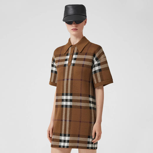 BURBERRY 巴宝莉 女士格纹羊毛提花 Polo 衫式连衣裙 格子 8063217 A8900 商品图1