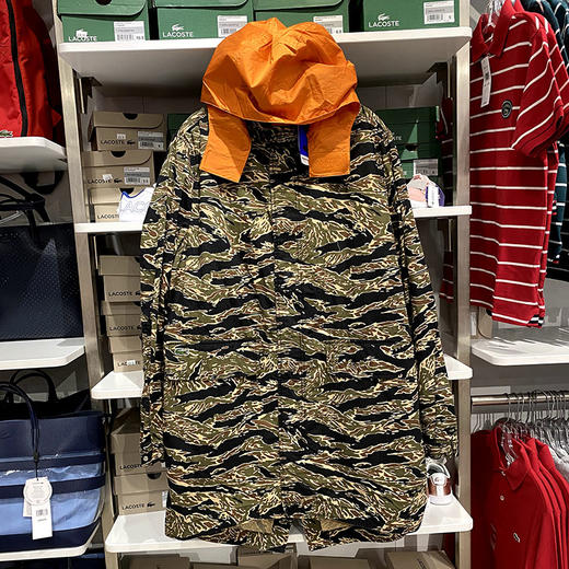 Lacoste/法国鳄鱼 男士纯棉迷彩连帽中长款长袖风衣外套BH3268 商品图0