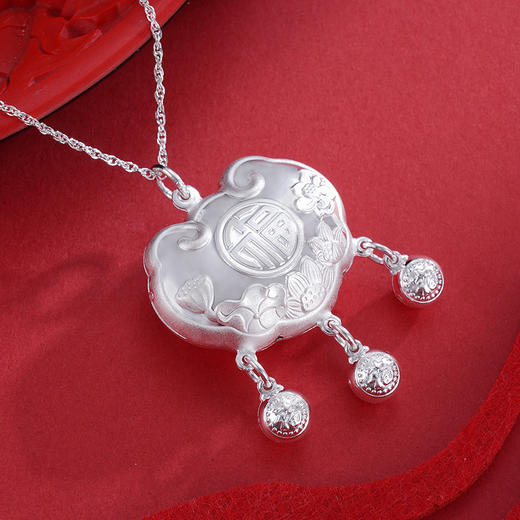 子佩集S990银【福运连连】套链项链【CM5002-2】荷塘月色儿童长命锁2305 商品图2