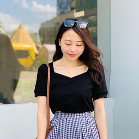 【百图lulu定制】【现货】【万金油T恤】鸡心领 小泡泡袖  短袖T恤