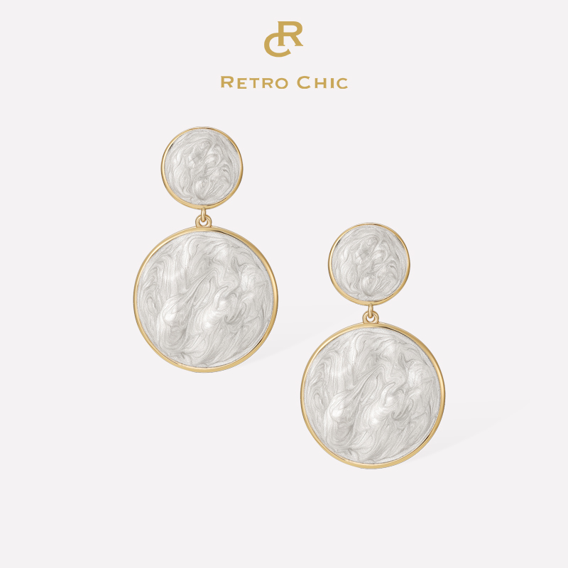 【舒淇&侯佩岑&陈德容&靳梦佳&代斯&陈婧菲&奥运冠军刘璇同款】RetroChic意大利复古时尚白色波纹珐琅耳环（加大版）