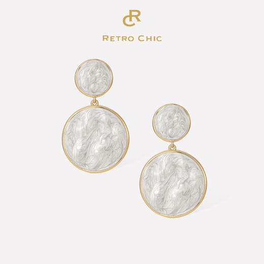 【舒淇&侯佩岑&陈德容&靳梦佳&代斯&陈婧菲&奥运冠军刘璇同款】RetroChic意大利复古时尚白色波纹珐琅耳环（加大版） 商品图0