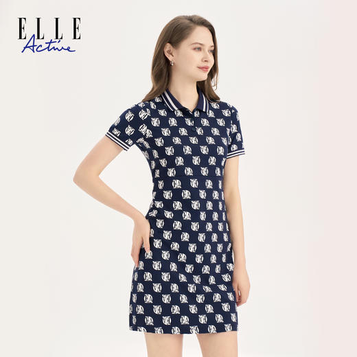 ELLE Active 夏季新款时尚翻领印花连衣裙女显瘦a字中长裙 商品图2