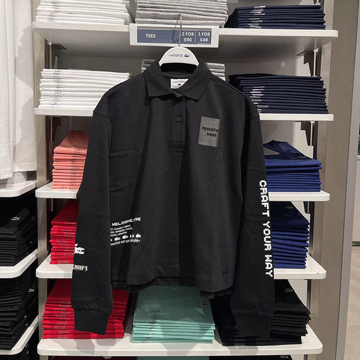 Lacoste/法国鳄鱼 女士春秋季翻领短款宽松套头长袖POLO衫DF6293 商品图0