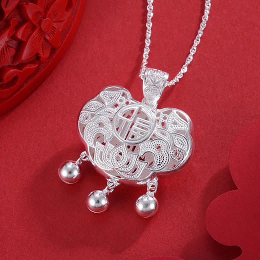 子佩集S990银儿童长命锁【CM4011-2】花丝福套链项链2305 商品图1