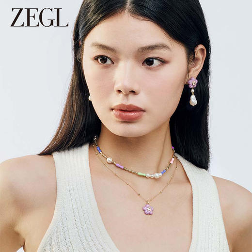 ZEGL设计师童心彩绘系列花朵人造珍珠耳环女耳钉耳饰 商品图3