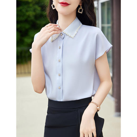 XZQ6659 薄荷绿珍珠上衣女夏季时尚甜美减龄衬衫短袖日系 商品图2