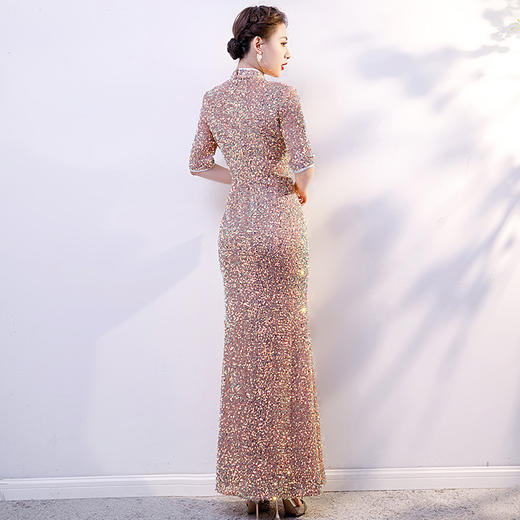 亮片旗袍新款端庄大气走秀演出服长款优雅改良版连衣裙 商品图3