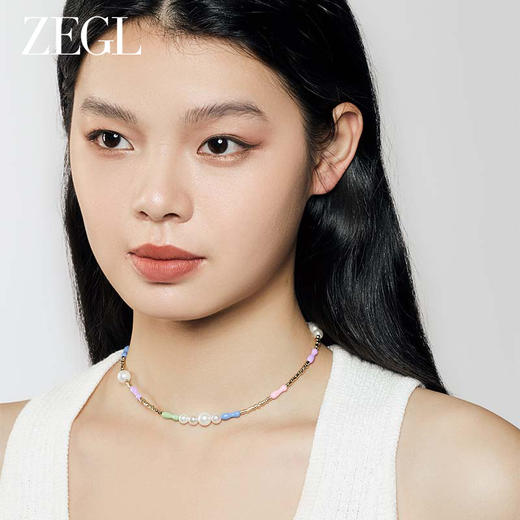 ZEGL设计师童心彩绘系列紫色小花项链女生串珠叠戴花朵夏天多巴胺穿搭锁骨链 商品图6