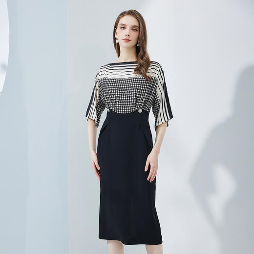 NF8M7斯尔丽瑟俪2023新款定位花型假两件连衣裙 商品图0