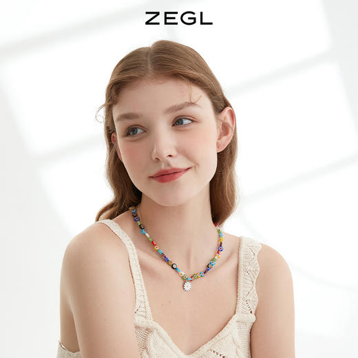 ZEGL夏日多巴胺穿搭琉璃花朵小雏菊项链女小众彩色彩虹串珠锁骨链 商品图3