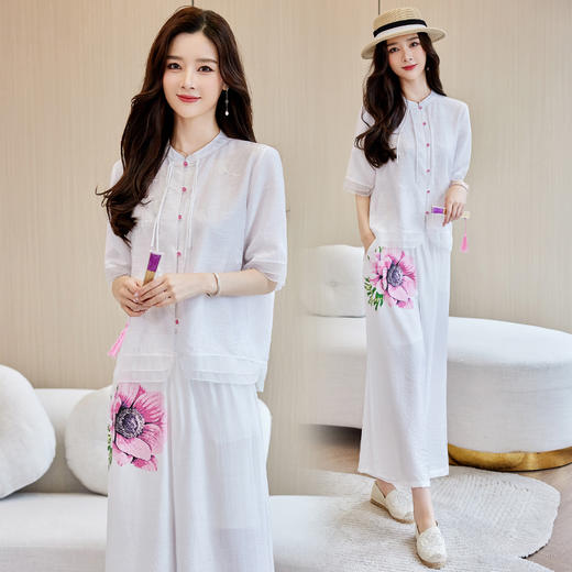 时尚气质，纯色棉麻套装HR-YGYL8909 商品图1